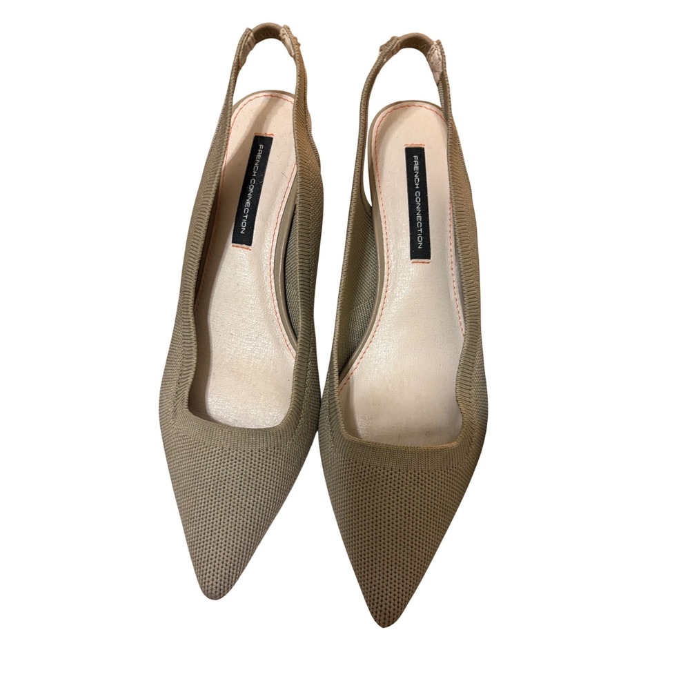 French Connection Womens Taupe Knit Pointed Toe Slingback Kitten Heels Size 8 - Picture 2 of 5